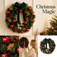 thumbnail image 2 of 11.81" Christmas Wreath with Green Velvet Bow, Red Baubles & Pinecones, Pre-Decorated Artificial Pine Wreath with White Reindeer for Front Door Wall Decor, 2 of 9