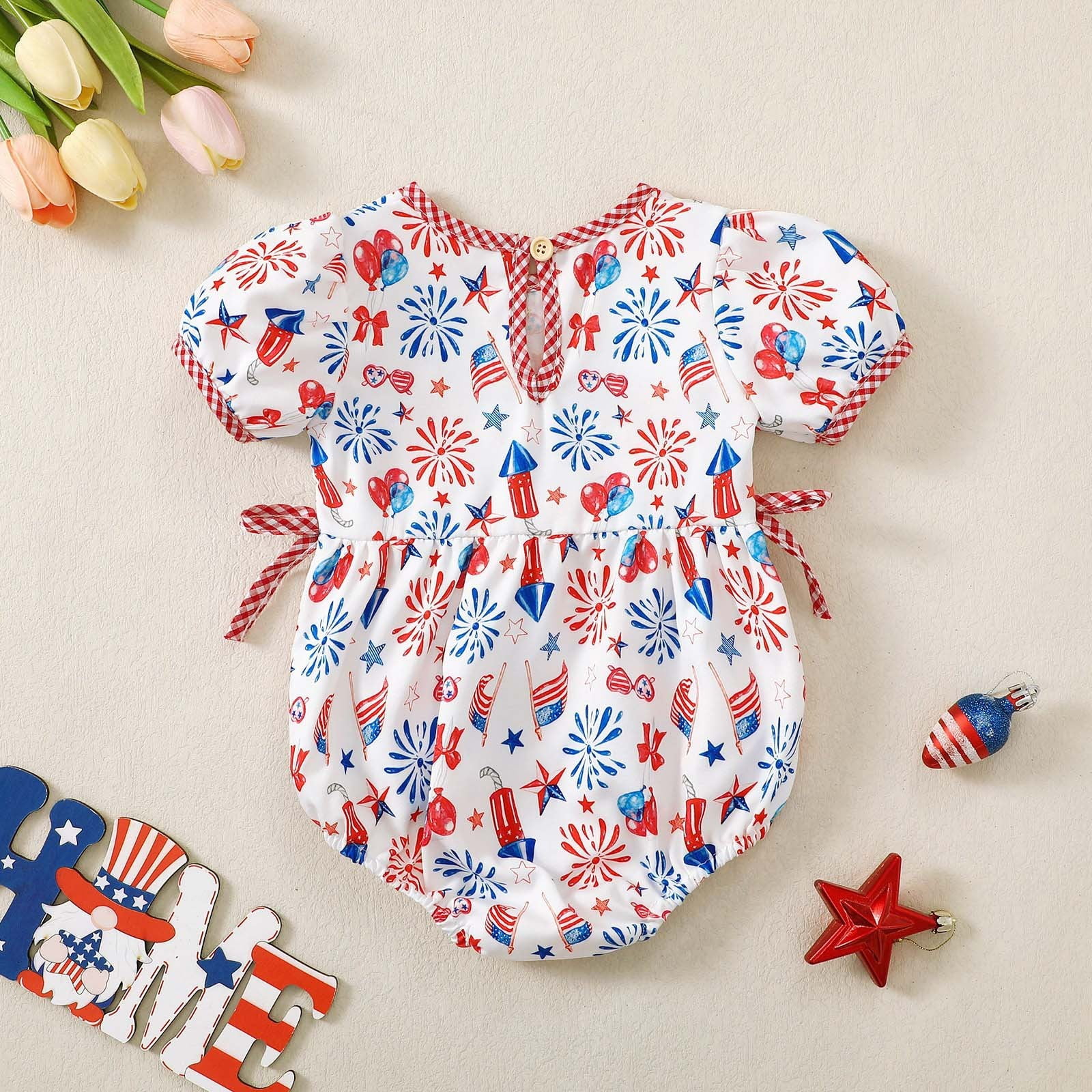 eczipvz Preemie Girls Baby Clothes 4th Of July Baby Girl Outfits USA Bubble Romper Jumpsuit Infant Girl Fourth Of July Outfit Summer Clothes(White,0-3 Months)