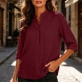thumbnail image 5 of Qingpeng Womens Linen Collar Shirts Button Up 3/4 Sleeve Tunic Tops Trendy Gauze Blouses Fall Dressy Solid Color Work Shirt, 5 of 9