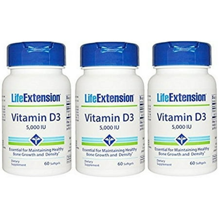 Life Extension Vitamin D 3 5000 Iu 60 Capsules Pack Of 3