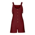 thumbnail image 5 of Aligament Jumpsuits for Women, Women's Solid Color Fashionable Casual Button Pocket Suspender Jumpsuit, Red XL, 5 of 7