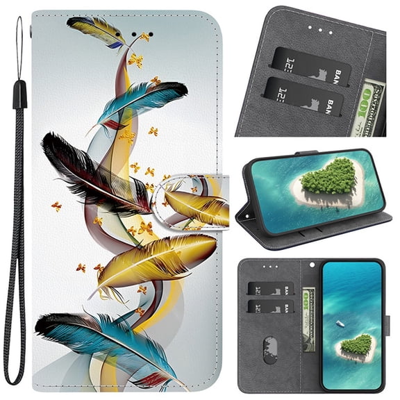Leather For Google Pixel 10a 6.3-inch Wallet Case Crystal Material Painted Animal&Flowers&Hearts Pattern, Wallet For Women Men Card Holder Magnetic Clasp Kickstand Folio Cover,Color-1
