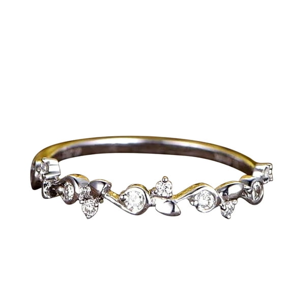 0.25 Man made diamond moissanite Diamond wedding band half eternity band floral band anniversary ring Deco stacking band Sterling Silver with 18k Gold Plating