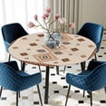 thumbnail image 5 of Elastic Fitted Round Tablecloth, Boho Geometric Waterproof Stretch Table Cover for 36"-44" Tables, Country Ethnic Nation Abstract Motifs Washable Outdoor Tablecloths for Patio, Picnic, Camping, 5 of 9