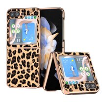ELEHOLD Case for Samsung Galaxy Z Flip 5 2023, Slim Fashion Design Luxury Leopard Print PU Leather Plating TPU Shockproof Phone Case for Samsung Galaxy Z Flip 5 5G,Leopard