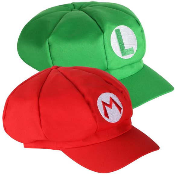 TRIXES 2-pack Mario and Luigi hats, red and green video game themed caps