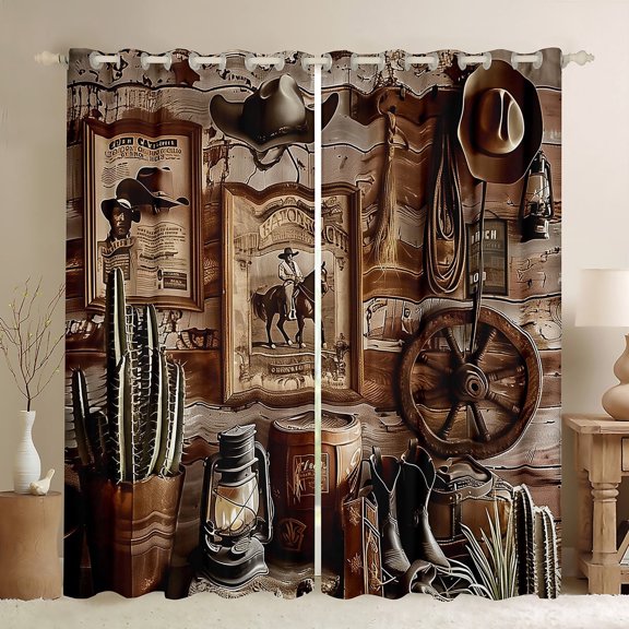 Manfei Teens Western Cowboy Cowgirl Black Out Curtains,Rustic Farmhouse Curtains Pack of 2 (42x63 Each),Retro Vintage Bedroom Curtains,Lightweight Room Decor