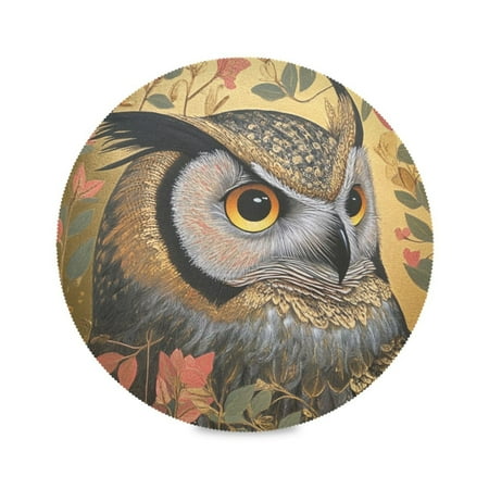 

WOBOGO Owl Leaves Yellow Pattern Round Placemats Set of 6 Heat Resistant Washable Kitchen Table Decorations 15.4in