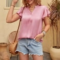 thumbnail image 5 of Hfyihgf Women's Short Sleeve Satin Blouses Dressy Casual Loose V-Neck Silk Shirts Summer Elegant Ruffle Sleeve Tunic Tops(Pink,S), 5 of 7