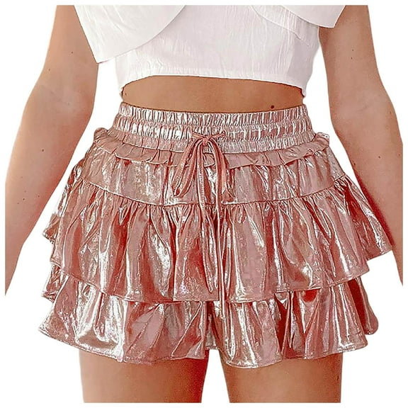 Carnival Metallic Skirt Shiny Flared Pleated Skirt Layered Ruffle Hem Mini Skirt Rave Fringe Hip Scarf for Festival