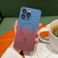 thumbnail image 3 of Magnetic for iPhone 12 Pro Max Case, Compatible with MagSafe,Full Camera Lens Protector Cute Soft Silicone Anti-Drop Shockproof Gradient Case for Women Man （Blue Red）, 3 of 11
