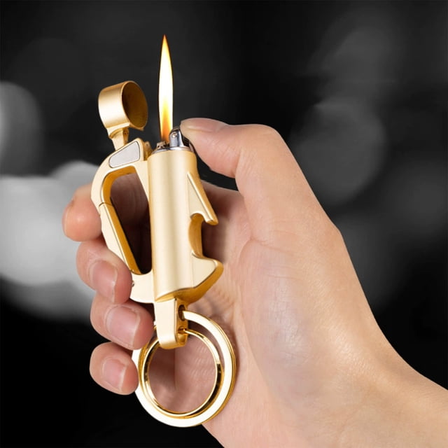 Lunxisen 3 Pcs Keychain Lighter Metal Match Lighter,Reusable Waterproof Windproof Permanent Multitool Bottle Opener, for Outdoor Survival Gift for Men