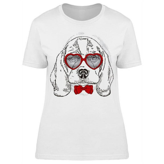 Cute Puppy With Glasses Heart T-Shirt Women -Image by Shutterstock, Female Small