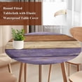 thumbnail image 4 of Farmhouse Purple Brown Round Tablecloth, Fitted Table Cover with Elastic for 55"-60" Round Tables, Vintage Wooden Striped Table Cloth Outdoor Indoor Dinning Party Waterproof Tablecloths, 4 of 7