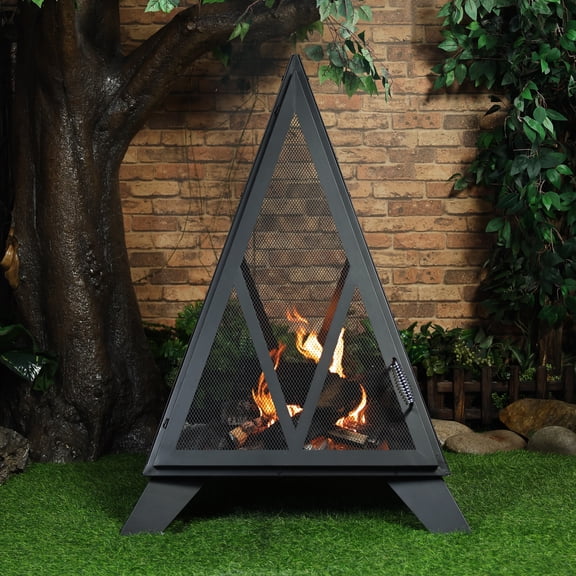 Deko Living Outdoor Steel Pyramid Wood Burning Fire Pit