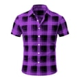 thumbnail image 4 of hlysgo Mens Plaid Button Down Shirts Short Sleeve Casual Summer Shirt Wrinkle Free Business Officewear Dress Shirts Purple,M, 4 of 5