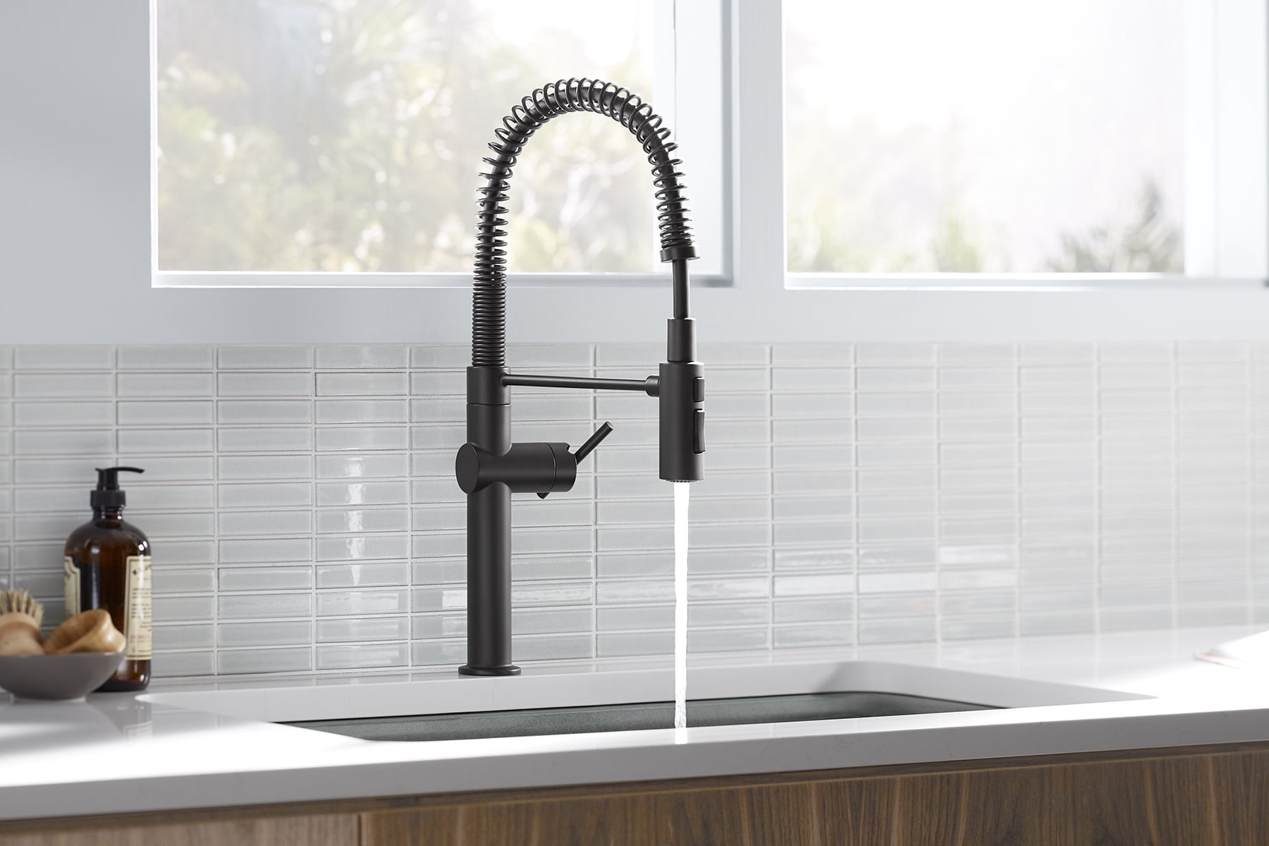KOHLER 22973-VS Crue High-Arc Kitchen Faucet with Pull Down Spring Spout, Professional Pre-Rinse Kitchen Faucet, Commercial Faucet, Vibrant Stainless