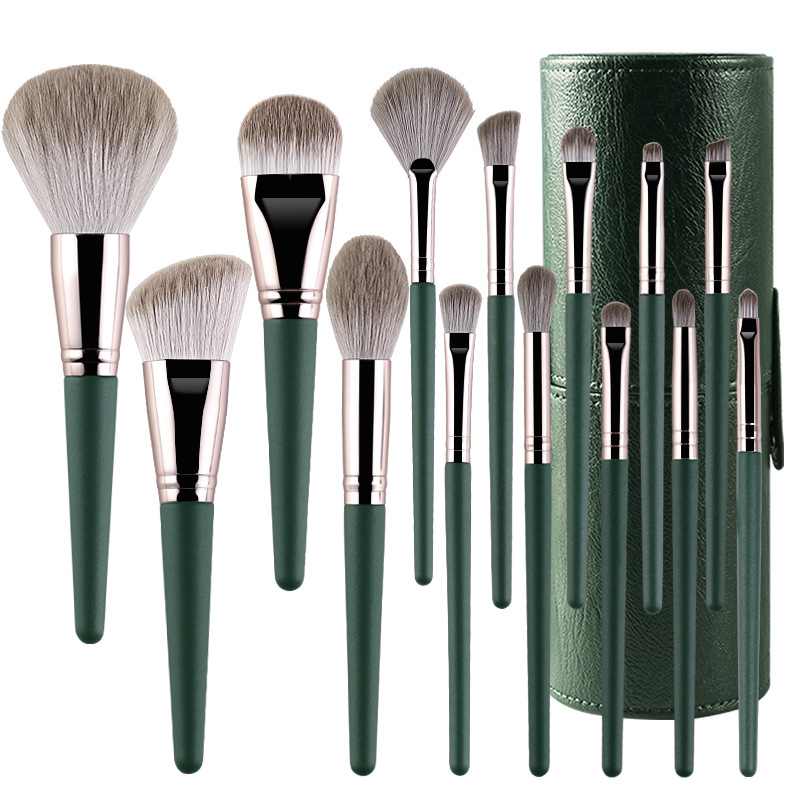 MakeUp4ever 14 Green Makeup Brushes Set Soft Wooden Handle Beauty Tools