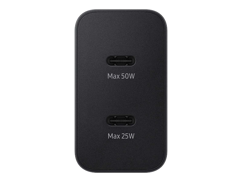 SAMSUNG 50W Duo Power Adapter Wall Charger, 2 Ports, Cable Included, Super Fast Charging 2.0 for Galaxy Phones, Tablets, USB Type C Devices, Low Standby Power Consumption, EP-T5020XBEGCA, Black