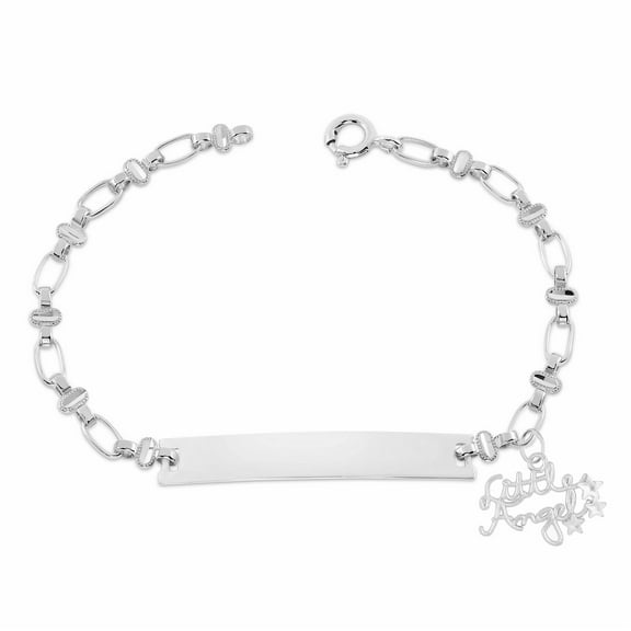 Retro Link© Kids Sterling Silver, Little Angel Charm, Baby Child Infant Bracelet, Oval Engravable ID, 5.5"-6"