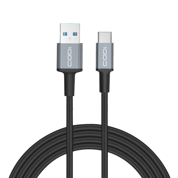 CODi 3ft Braided Nylon USB-A to USB-C Charging & Sync Cable – Fast Charge Compatible, Tangle-Free, Durable Aluminum Housing