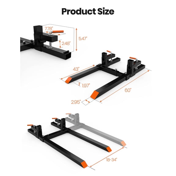Luku 60" 4000lb Clamp-On Pallet Forks for Tractor Loader