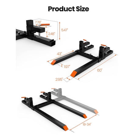 Luku 60 4000lb Clamp-On Pallet Forks for Tractor Loader