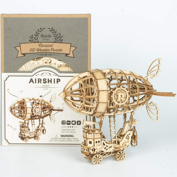 ROBOTIME 3D Wooden Puzzle Airship for Kids,Wooden Airship Model for Adults Model Building Kit, Educational Brain Teaser for Adults to Build, for Kids Ages 8-10