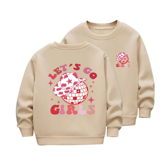 ZACPNCV Girls Cute Graphic Crewneck Sweatshirt Long Sleeve Drop Shoulder Pullover Tops Khaki 7-8 Years