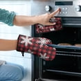 thumbnail image 2 of Red Christmas Snowflake and Plaid Pattern Kitchen Oven Mitt and Pot Holder Sets 4 Pcs for Baking, Cooking and Grilling, Heat Resistant Up To 392 °F, 2 of 7