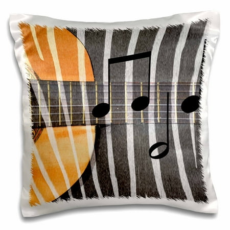 3dRose Zebra Print Guitar with Notes - Fun Musical Art - Pillow Case, 16 by 16-inch