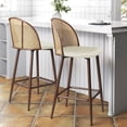 thumbnail image 2 of Soges 2pcs PU Leather Bar Stool with Rattan Back, Modern Counter Height Bar Stool with Footrest for Dining Room Kitchen, Beige Cushion, 2 of 6