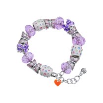 Delight Jewelry Acrylic 5/16" Orange Heart Purple Butterfly Bead Charm Bracelet, 7" 1" Extender