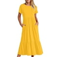 thumbnail image 2 of Awdenio Dress Women's Summer Casual Short Sleeve Crewneck Dress Casual Flowy Tiered Maxi Beach Dress With Pockets, 2 of 8