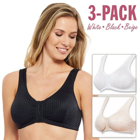 Carole Martin Full-Freedom Comfort Bra Wireless Front Closure Style 7218 3-Packs White-Beige-Black Size 36