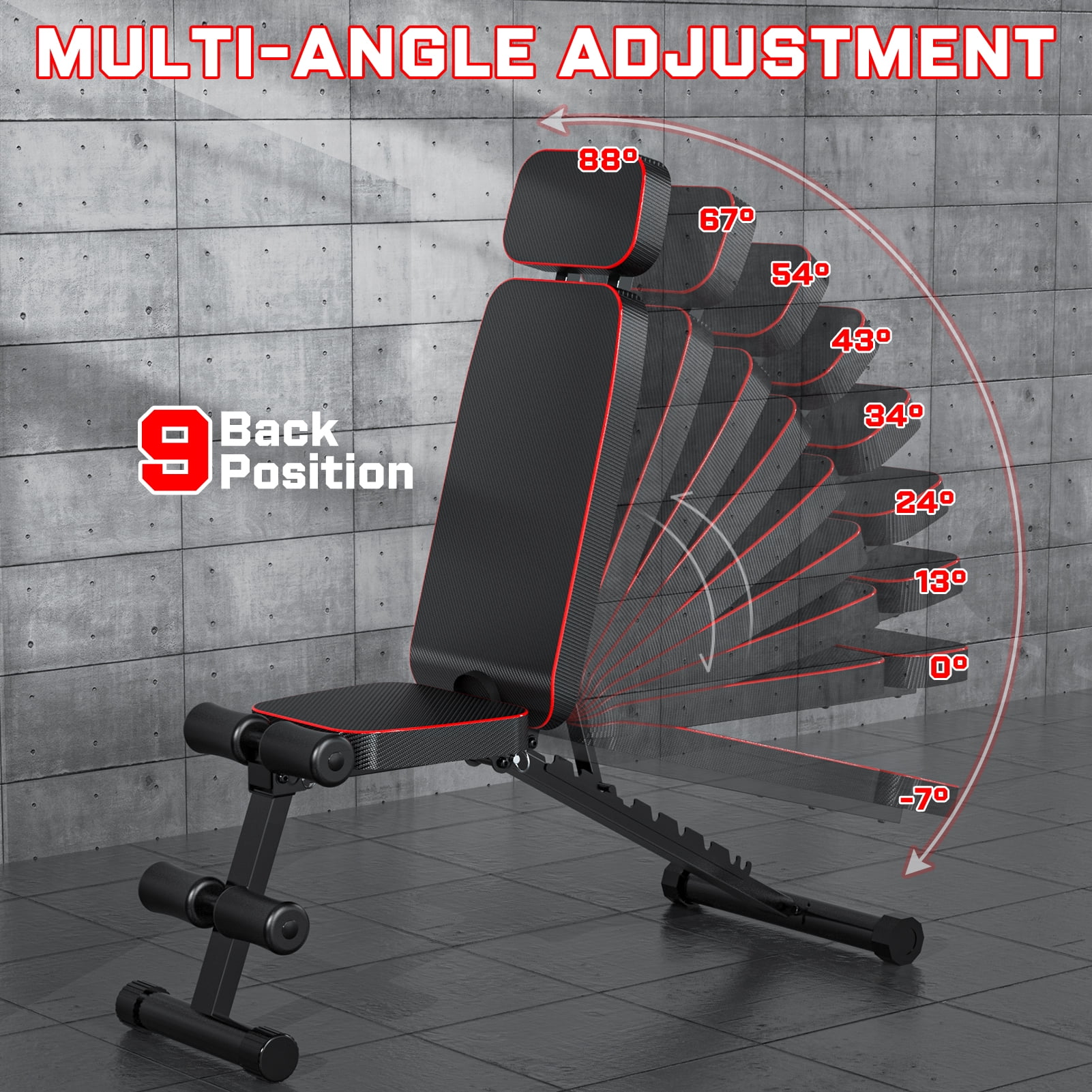 GIKPAL 9 Positions Adjustable Weight Bench,Foldable Workout Bench Olympic Weight Bench Press for Home Gym Full Body Strength Training,Support up to 800lbs