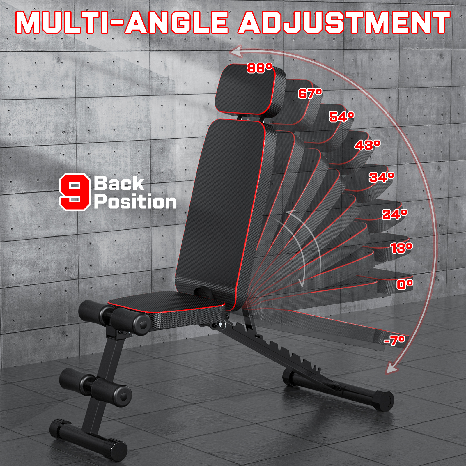 GIKPAL 9-Position Adjustable Weight Bench with Leg Extension photo 6