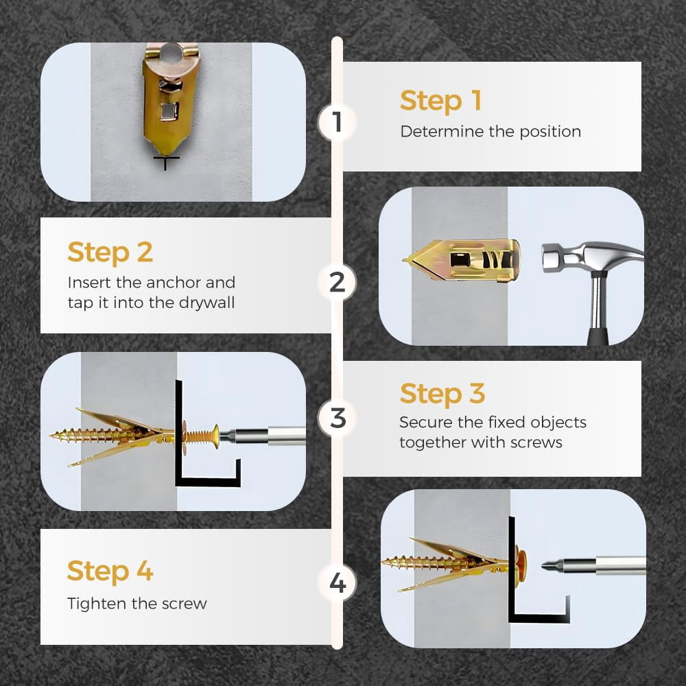 Self Drilling Drywall Anchors with Screws Kit, Upgraded Self-Drilling Anchors Screws, Direct Insertion Expansion Screw Easy Application No Drill or Holes in Wall (A-10Pcs, 0.47 * 1.37 inches)