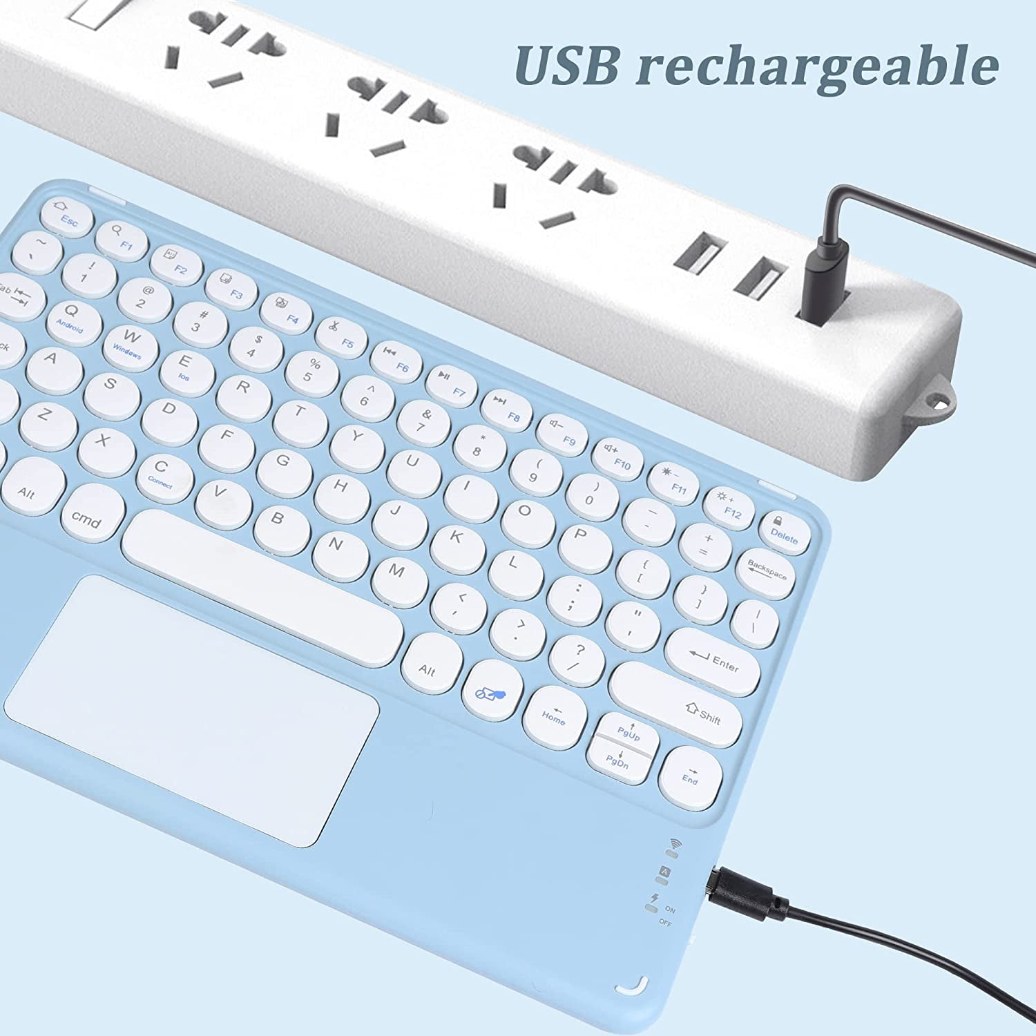 Wireless Bluetooth Keyboard with Touchpad for ipad, Portable Mini Small Universal Rechargeable 10 inch Ultra-Slim Wireless Keyboard for Tablet Smartphone PC Computer Laptop Windows Android iOS