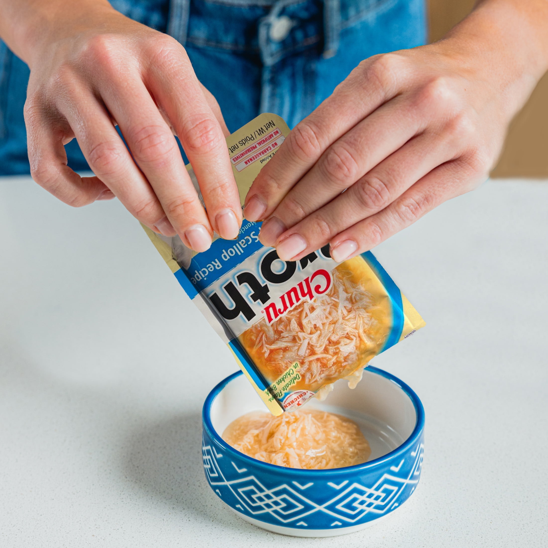 Inaba Churu Broth Senior Lickable Wet Cat Topper, 1.76 oz Pouch, 12 Pouches, Chicken&Tuna