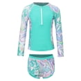 thumbnail image 1 of renvena Kids Girls Floral 2 Pcs Rash Guard Sets Zip Neck Swim Shirts With Shorts Swimsuits Green 9Y, 1 of 7