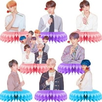 8Pcs Bangtan Boys Theme 3D Double Side Honeycomb Centerpieces Table Toppers,Cartoon Birthday Party Decorations Supplies.