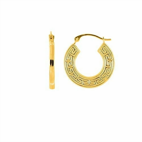 Jewelstop 14K Real Yellow Gold Greek Key Hoop Earrings