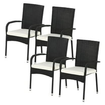 Rattan Patio Chairs 4-Pack with Cushions, Outdoor Stackable Dining Chairs for Garden, Black