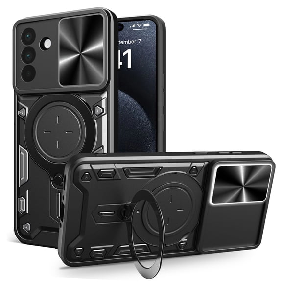 Hybrid Case for Samsung Galaxy A37, with Rotating Stand Ring Magnetic Magnet Drop Protection Rugged Cover Heavy Duty Phone Case for Samsung Galaxy A37 - Black