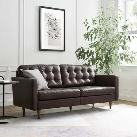 Modway Exalt Tufted Leather Sofa in Brown
