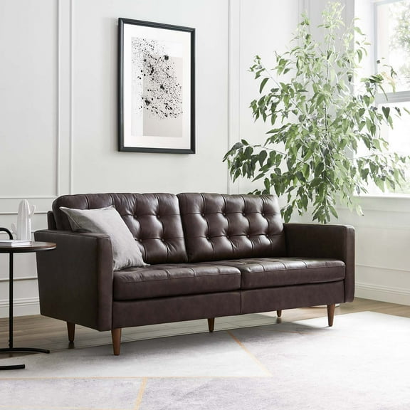 Modway Exalt Tufted Leather Sofa in Brown