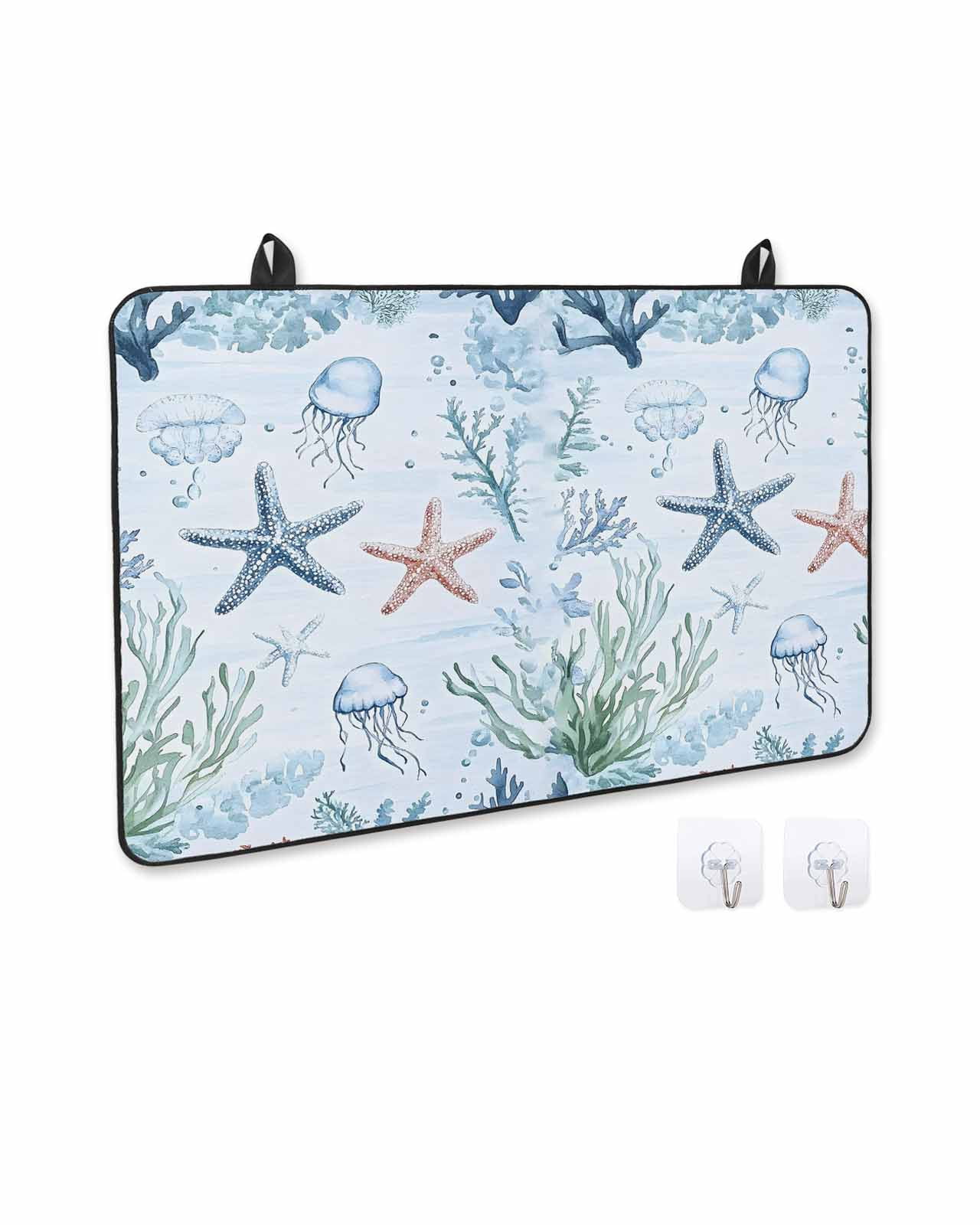 nqOlkjepod Large Induction Cooktop Protector Mat 28.5"x20.5", Coastal Coral Stove Top Covers for Electric Stove, Starfish Jellyfish Green Grass Underwater Stove Burner Cover Mats Stove Cover