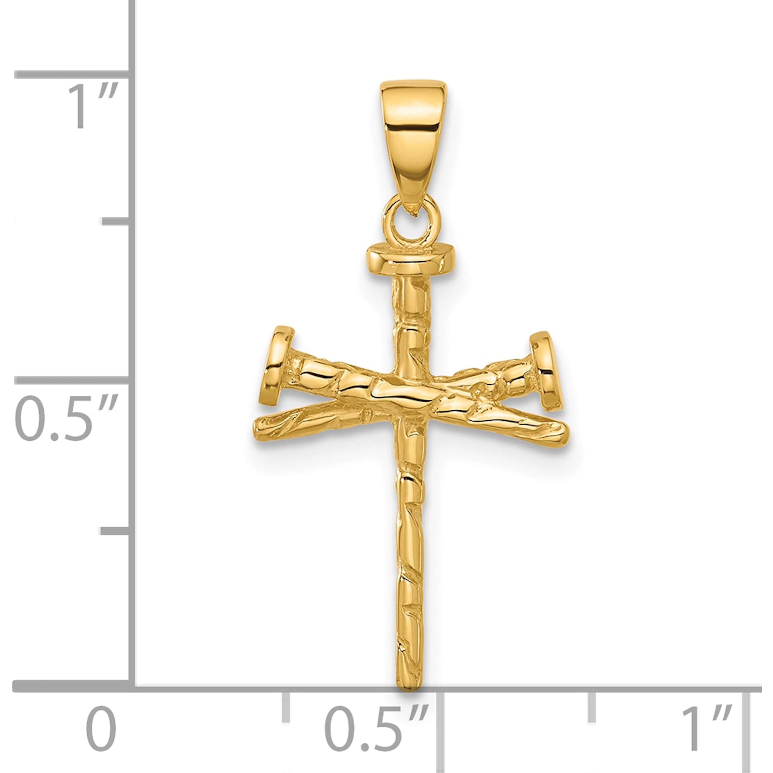 14K Yellow Gold Polished And Textured Nails Cross Pendant (Width 13.4) (Length 26.5) - Jbsp
