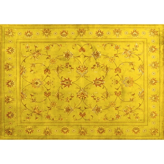 Ahgly Company Indoor Rectangle Abstract Yellow Contemporary Area Rugs, 5' x 7'